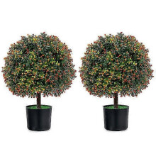 2-Pack Artificial Boxwood Topiary Ball Tree with Orange Fruit