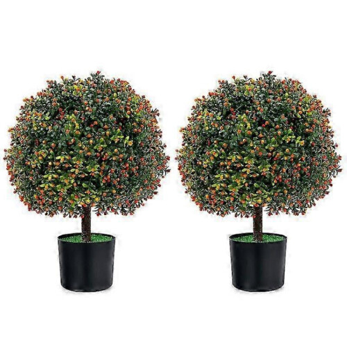 2-Pack Artificial Boxwood Topiary Ball Tree with Orange Fruit
