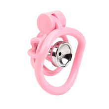 Resin Hollow Chastity Cage For Men With Metal Catheter, 5 Ring, Pink, Penis Cage, Chastity Device