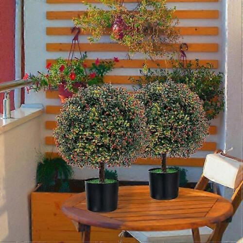 2-Pack Artificial Boxwood Topiary Ball Tree with Orange Fruit 2