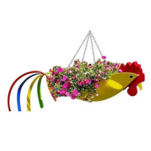 Exquisite Shaped Colorful Rooster Hanging Planter Garden Decorative Metal Flower Pot, L, E