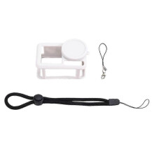 Protective Silicone Case Cover for Action 5 Pro with Anti-Fall and Anti-Lost Rope - Sports Camera Accessory White