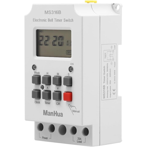 Digital Timer Switch 220V 25A Weekly Programmable LCD Display 99 Daily Cycles  Load Capacity 1