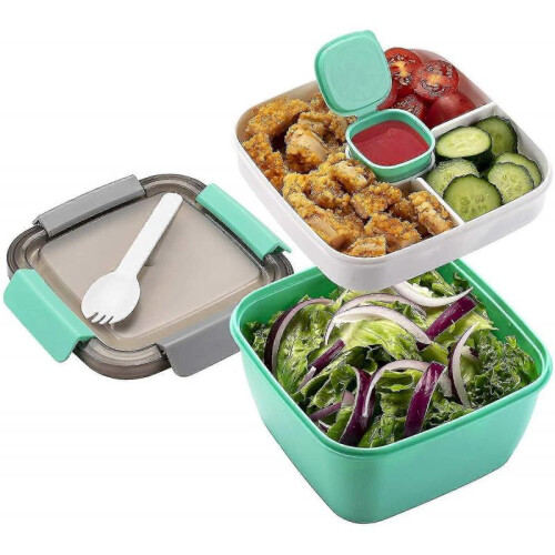 Green Leak-proof Bento Box Salad Container with 3 Compartments 1