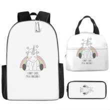 (Three-piece set) Children's Backpack Three-Piece Set for Primary and Secondary School Students: Cartoon Lunch Bag and Anime Pencil Case