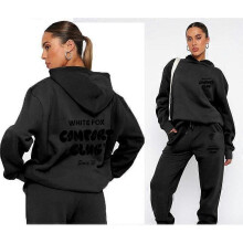 (L, Black 3) Sweatshirt and trousers suit fashionable sports long-sleeved pullover hooded sweatshirt