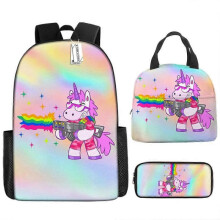 (Lunch pack) Children's Backpack Three-Piece Set for Primary and Secondary School Students: Cartoon Lunch Bag and Anime Pencil Case