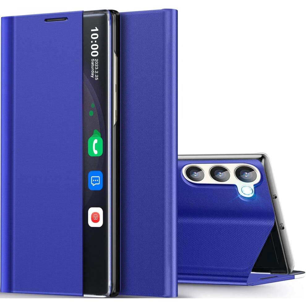 Clear View Flip Case With Kickstand 360 Protection Pu Leather For Samsung Galaxy S25 Fe Blue 9001264014667