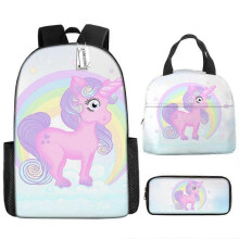 (Lunch pack) Children's Backpack Three-Piece Set for Primary and Secondary School Students: Cartoon Lunch Bag and Anime Pencil Case