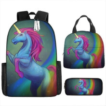 (pencil case) Children's Backpack Three-Piece Set for Primary and Secondary School Students: Cartoon Lunch Bag and Anime Pencil Case