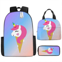 (Three-piece set) Children's Backpack Three-Piece Set for Primary and Secondary School Students: Cartoon Lunch Bag and Anime Pencil Case