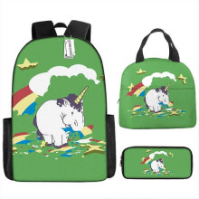 (pencil case) Children's Backpack Three-Piece Set for Primary and Secondary School Students: Cartoon Lunch Bag and Anime Pencil Case