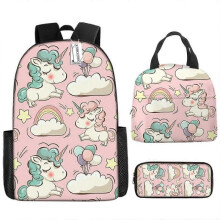 (17-inch backpack) Children's Backpack Three-Piece Set for Primary and Secondary School Students: Cartoon Lunch Bag and Anime Pencil Case