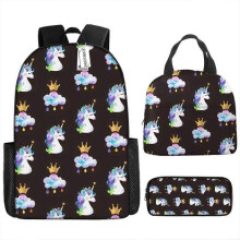 (17-inch backpack) Children's Backpack Three-Piece Set for Primary and Secondary School Students: Cartoon Lunch Bag and Anime Pencil Case