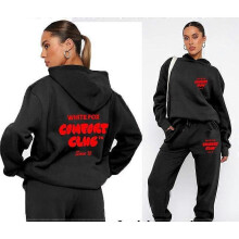 (XXL, Black 2) Sweatshirt and trousers suit fashionable sports long-sleeved pullover hooded sweatshirt