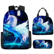 (Lunch pack) Children's Backpack Three-Piece Set for Primary and Secondary School Students: Cartoon Lunch Bag and Anime Pencil Case