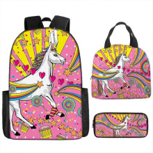 (17-inch backpack) Children's Backpack Three-Piece Set for Primary and Secondary School Students: Cartoon Lunch Bag and Anime Pencil Case