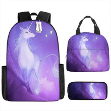 (Three-piece set) Children's Backpack Three-Piece Set for Primary and Secondary School Students: Cartoon Lunch Bag and Anime Pencil Case