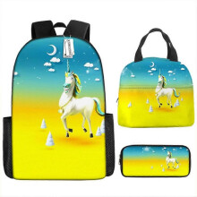 (17-inch backpack) Children's Backpack Three-Piece Set for Primary and Secondary School Students: Cartoon Lunch Bag and Anime Pencil Case