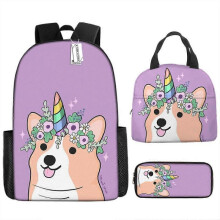 (Three-piece set) Children's Backpack Three-Piece Set for Primary and Secondary School Students: Cartoon Lunch Bag and Anime Pencil Case