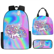 (Three-piece set) Children's Backpack Three-Piece Set for Primary and Secondary School Students: Cartoon Lunch Bag and Anime Pencil Case