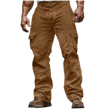 (XL) 8 colors autumn and winter men's corduroy wear-resistant casual elastic waist multi-pocket solid color sports pants
