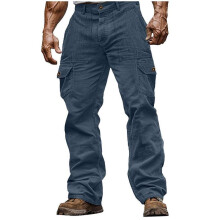 (XXL) 8 colors autumn and winter men's corduroy wear-resistant casual elastic waist multi-pocket solid color sports pants
