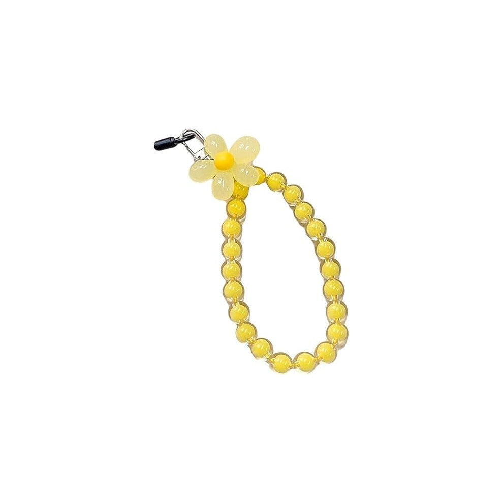 Beaded Flower Phone Lanyard Wrist Strap Holder With Antiloss Secure Attachment Yellow 9001264017668