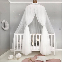 Dosel para cama de habitación de niñas, mosquitera redonda de encaje con diseño de corona, tela de malla fina, rincón de lectura espacioso para