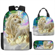 (Three-piece set) Children's Backpack Three-Piece Set for Primary and Secondary School Students: Cartoon Lunch Bag and Anime Pencil Case