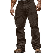 (XL) 8 colors autumn and winter men's corduroy wear-resistant casual elastic waist multi-pocket solid color sports pants