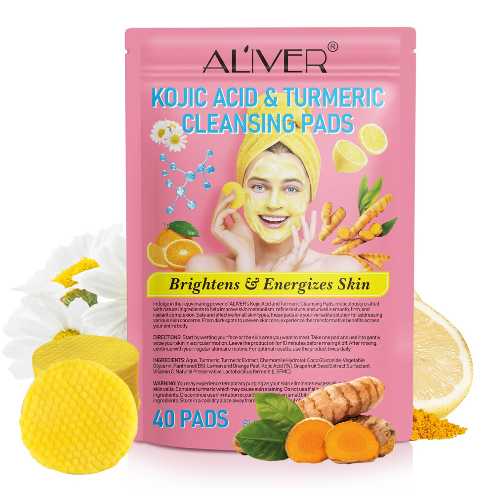 Turmeric Face Pads 40 Pcs for Deep Cleansing Gentle Exfoliation and Skin Brightening