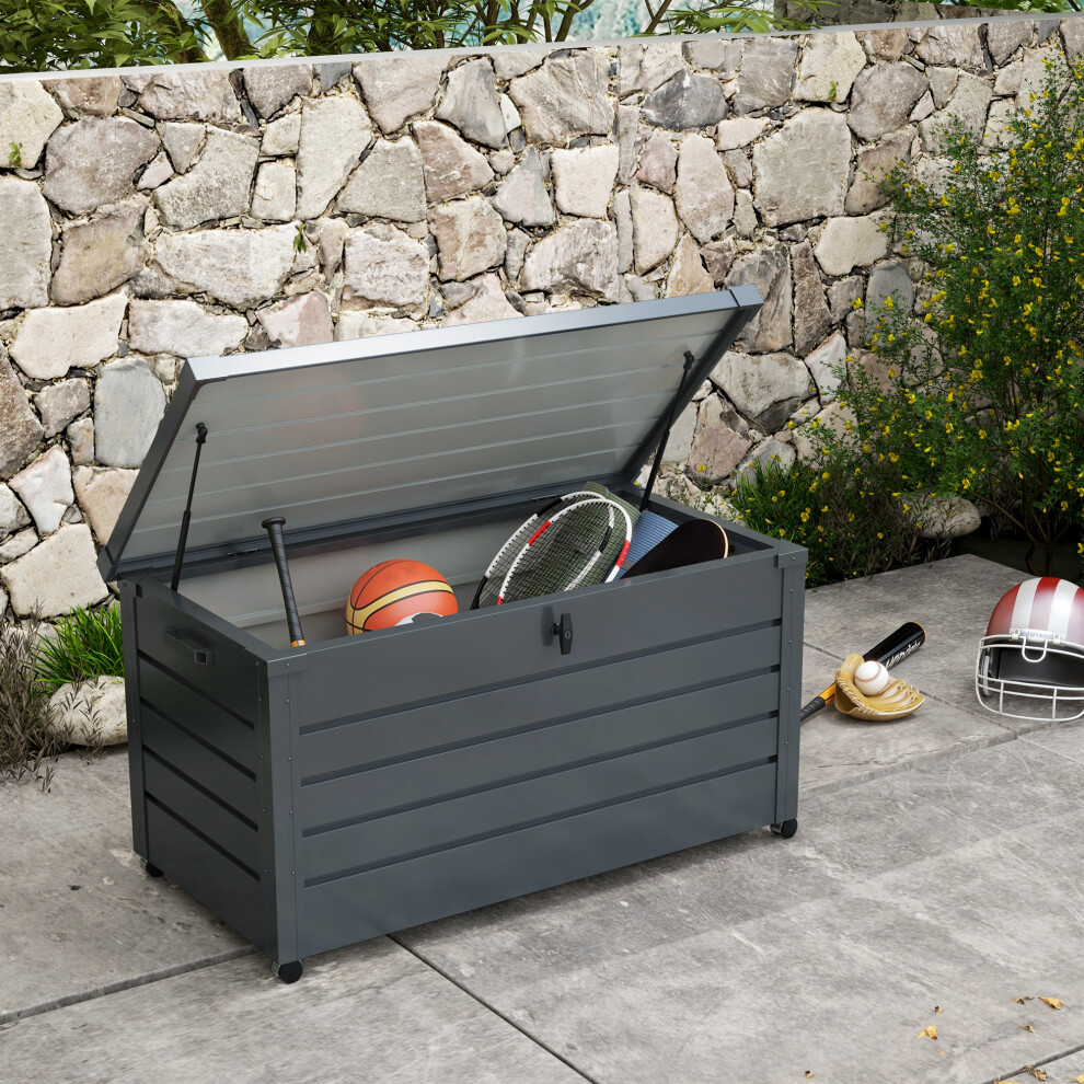 George Dark Grey Outsunny 331L Waterproof Outdoor Storage Box With Wheels - Image 3