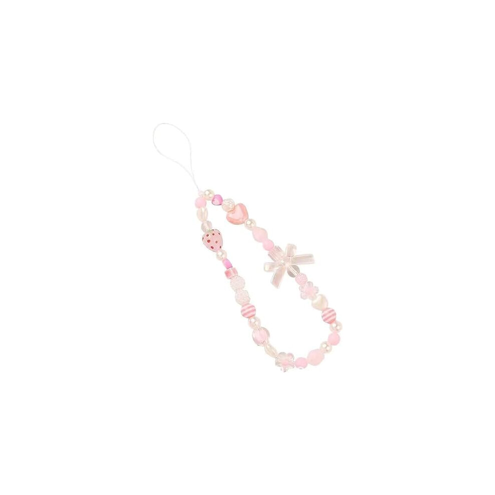 Strawberry Phone Charm Strap With Fashion Pearl Beaded Chain And Secure Wrist Lanyard For Girls Pink 9001264018603
