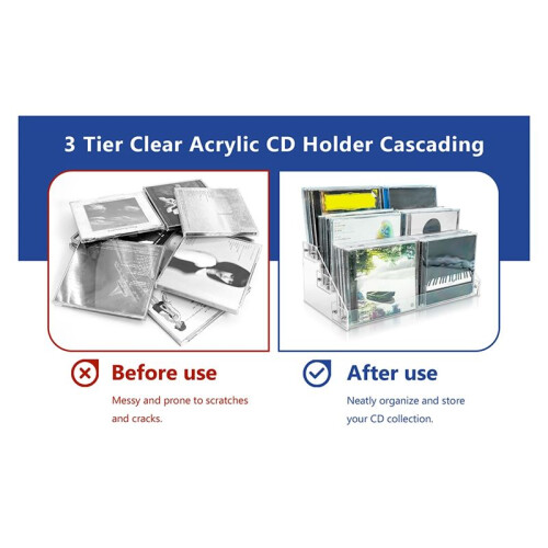 4Tier Clear Acrylic CD Holder Cascading CD Storage Rack,DVD/CD Display Rack & Vinyl Record Storage Stand 2