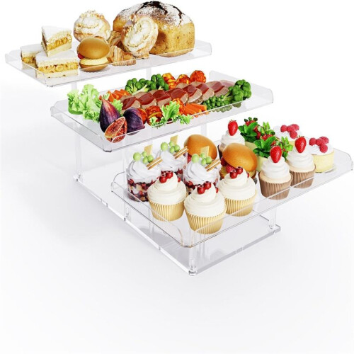 3 Tier Acrylic Display Riser Shelf Display Stand,Dessert Cupcakes Stand Makeup Perfume Holder Style B 2