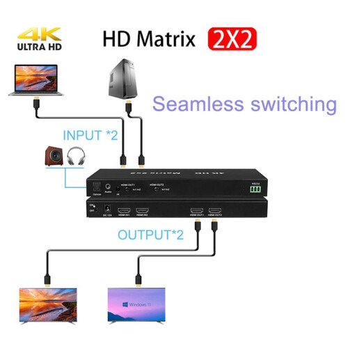-Compatible Matrix 4X2  Splitter 4K 30Hz with Audio Out Support 3D Function for DVD HDTV TV Box EU Plug 2
