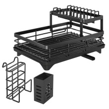 Escurridor de Platos de Acero Al Carbono con Escurridor, Organizador de Fregadero, Estante Colador de Platos para Almacenamiento en la Encimera de la