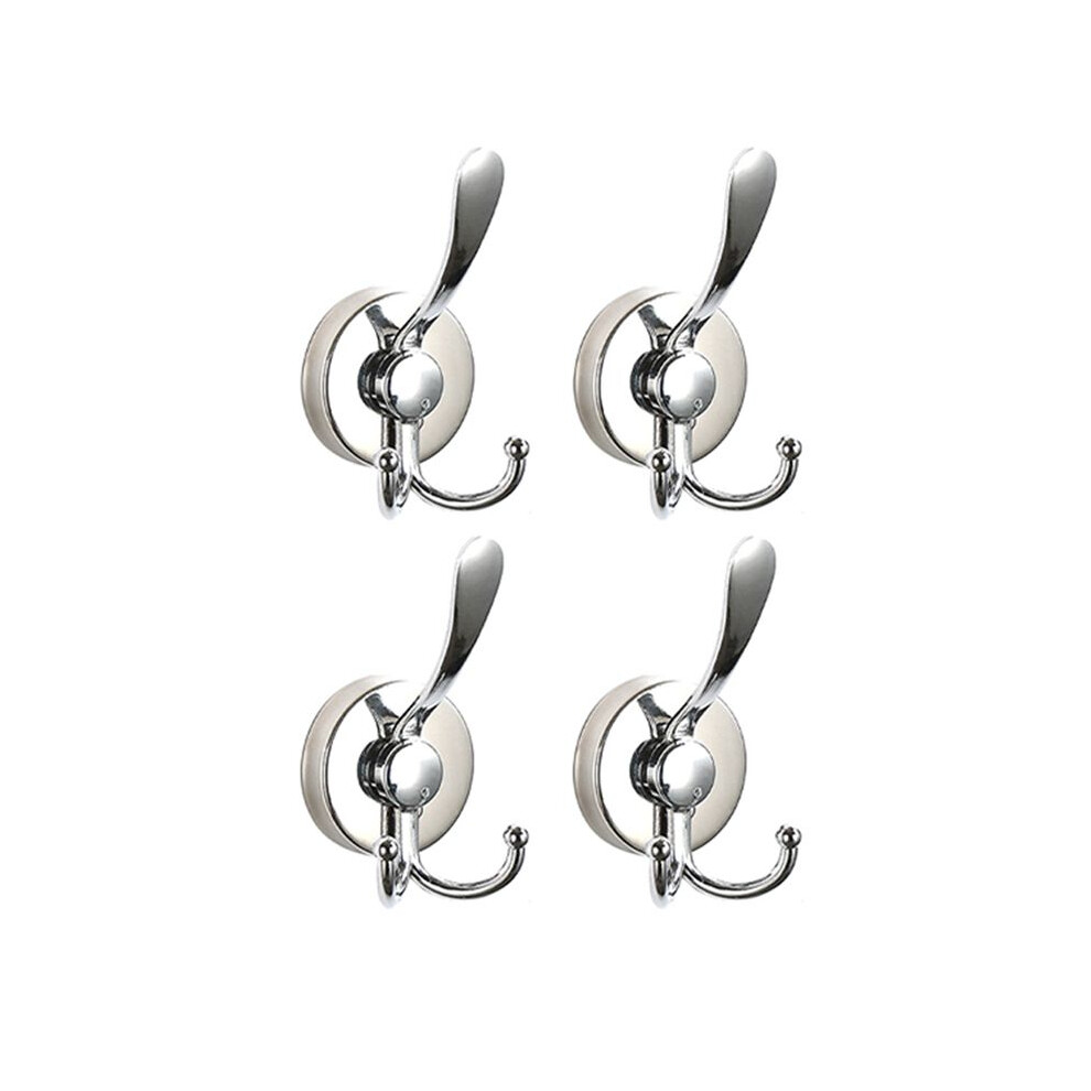 4Pcs Stainless Steel Sucker Double Hook Punch-Free Powerful Sucker Hook Reusable Rust-Proof Clothes Hook Silver 6132772522818