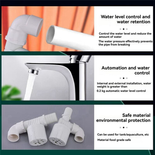 2pcs Automatic Float Valve Water Level Control  Horizontal Inflow Installed Inside Tower Tank Side Water Inlet 1