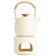 Cream Yellow Teapot Tea Brewer Set Stove Candle Heating Ceramic Warm Tea Warm Roasted Tea Stove