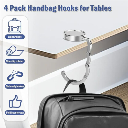 4Pcs Portable Folding Bag Hanger, Practical Folding Bag Hook,Alloy Handbag Table Hook, Multipurpose Purse Key Holder 1