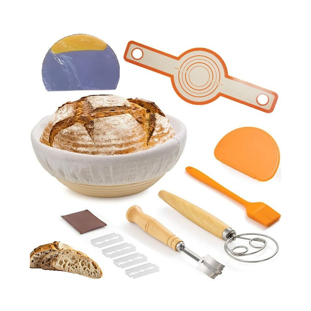 Bread Proofing Basket Set Trimming Knife Round Proofing Basket Egg Beater Dough Scraper Set 6131667501969