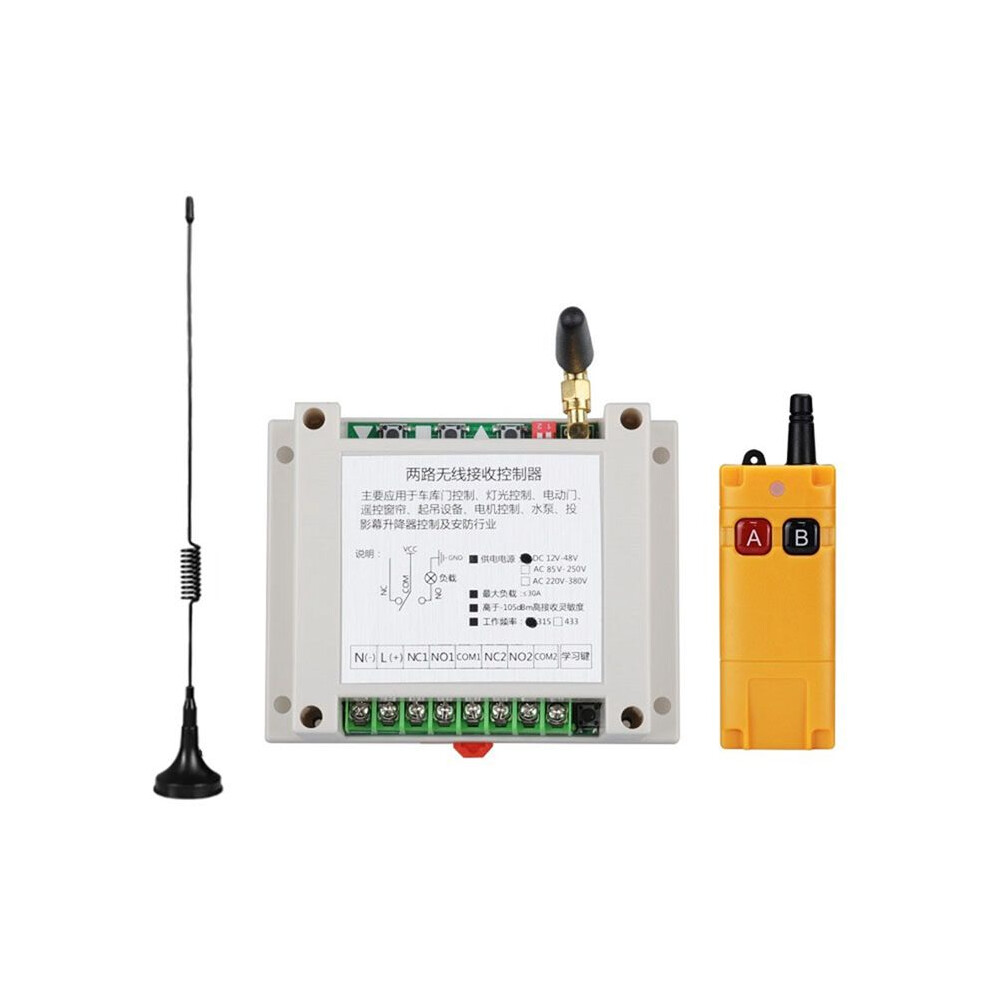 Ac220v-380V Wide Voltage 2 Channels 433Mhz Wireless Remote Control Switch For Factory Motor Control Traffic Gate 4712256144693