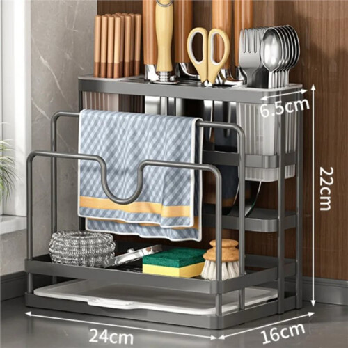 Kitchen Storage Shelf MultiFunction Kitchen Stand Holder Sink Storage Rack Steel Soap Holder Towel Rack White 1