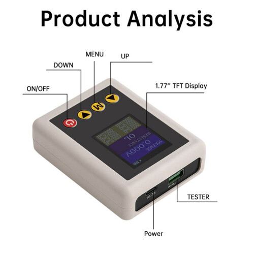 TS4520 Testador de Resistência de Tensão CA de 4 Fios, Display TFT de 1,77 Polegadas, Testador de Resistência de Bateria com USB Tipo A para Clipe 2
