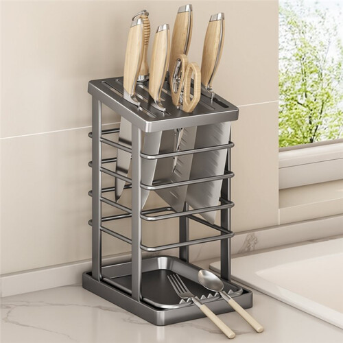 Kitchen Tabletop Storage Rack Holder Stand Waterproof Hollow Storage Rack Kitchen Utensil Organizer Holder Grey 1