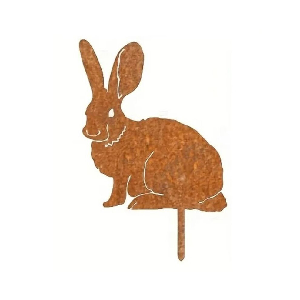 Rustic Metal Rabbits Garden Stake - Rusty Bunny Silhouette, Outdoor Yard Art For Farmhouse Decor, Perfect For Easter 6132671378448