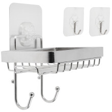 Soporte para Plato de JabóN para BañO con Gancho para Esponja, Soporte de JabóN en Barra para Ducha Montado en la Pared, Adhesivo de Bandeja