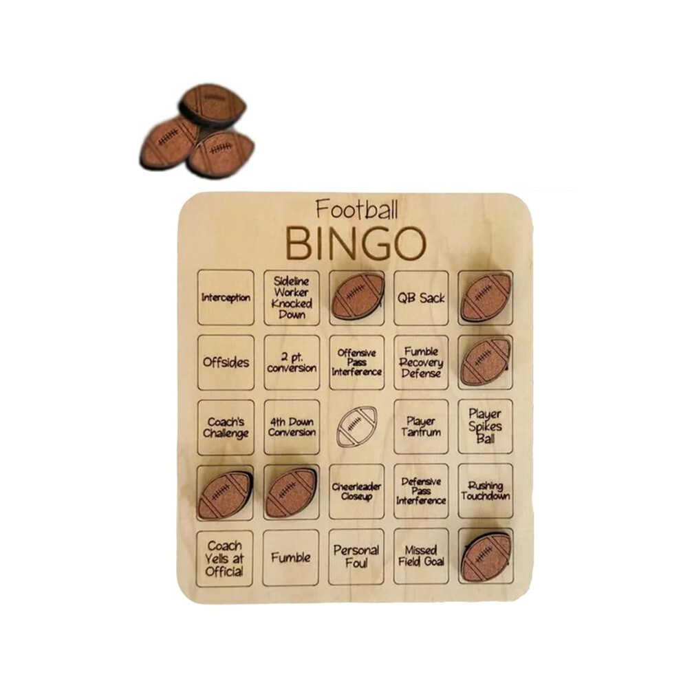 Typecat Football Bingo Game, Wooden Football-Themed Bingo Game, Tic-Tac-Toe Board Game, Sports Bingo, Bingo Cards Family Game